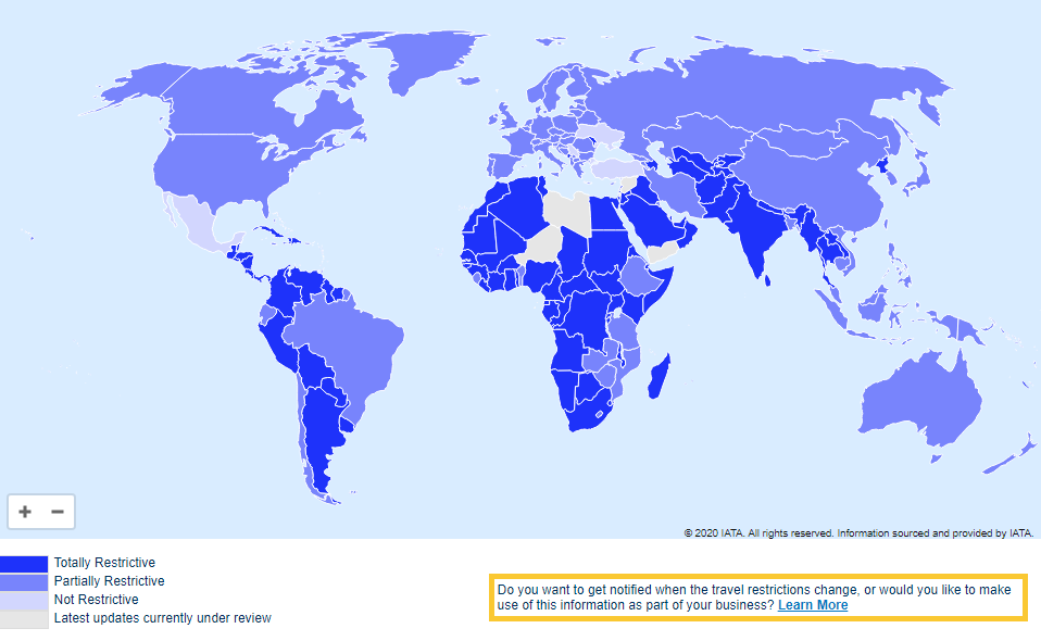  IATA Released Interactive Map For COVID-19 Travel Regulations